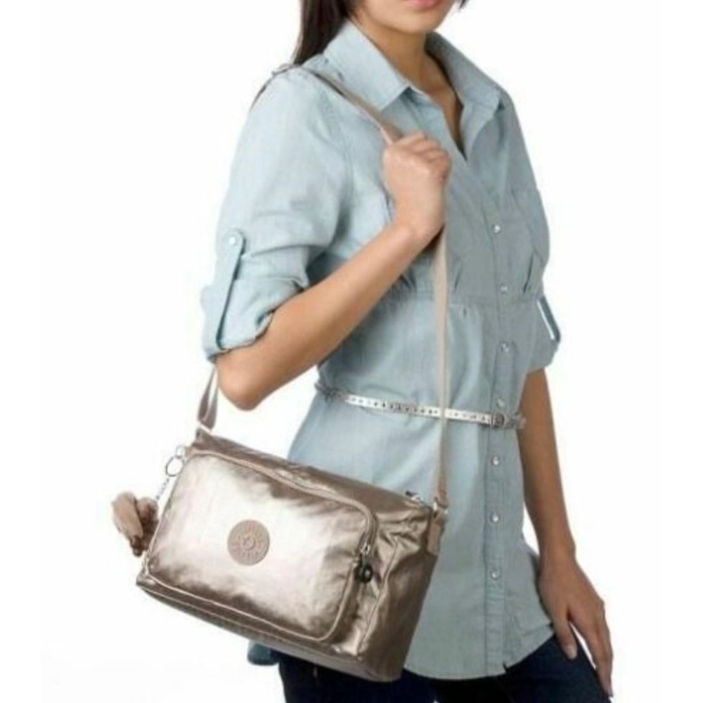 Kipling Reth GM Crossbody Bag Toasty Gold Nylon Adjustable Strap Monkey Keychain
